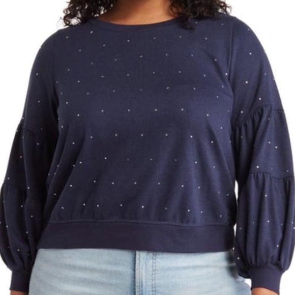 GREAT! Wit & Wisdom Rhinestone Embellished LONG Sleeve Sweatshirt NWOT 1X Plus - Picture 1 of 5